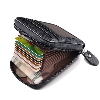 Мужской кошелек из натуральной искусственной кожи, держатель для кредитных карт, RFID-блокирующий карман на молнии, мужская сумка на молнии с несколькими картами