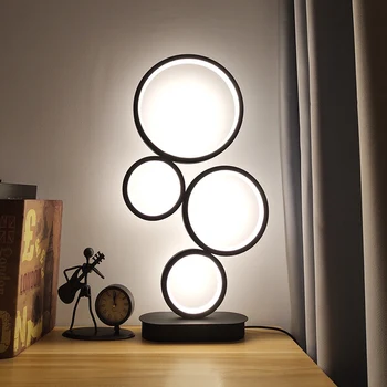 Настольная светодиодная лампа с регулируемой яркостью на 4 круга, современная круглая лампа уникального дизайна, современное освещение, регулируемый свет, черный, штепсельная вилка США