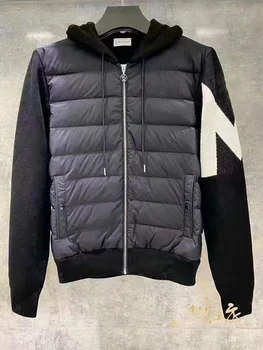 Новая мужская Осенне-зимняя Легкая куртка, Вязаный свитер в стиле пэчворк с буквенным принтом, Тонкие пальто на 90% Белом утином пуху, повседневные ZN306