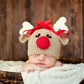 Новые поступления Горячая Детская Шапочка для новорожденных малышей, вязаная крючком, Рождественский Костюм для фотосессии с оленем, шляпа 0-4 м