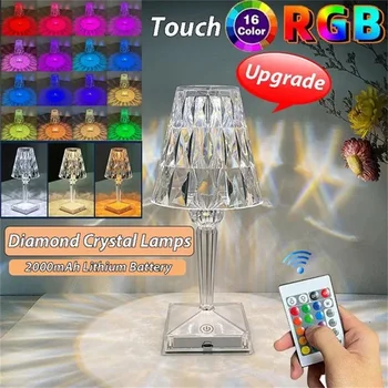 Новый RGB Многоцветный Затемняемый с Дистанционным Управлением Алмазный Кристалл Настольная Лампа USB Перезаряжаемые Светодиодные Атмосферные Лампы Рождественский Подарок