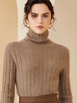Новый женский кашемировый свитер из чистого кашемира с наборным воротником, на подкладке, приталенный вязаный свитер, пуловер, нижняя рубашка