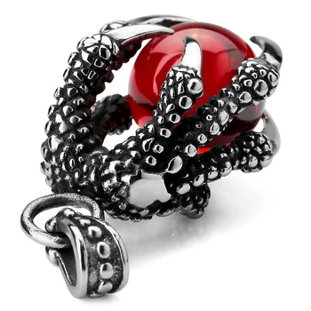 Ожерелье с подвеской из нержавеющей стали CZ, готическая мужская бусина с красными когтями дракона, 23-дюймовая цепочка