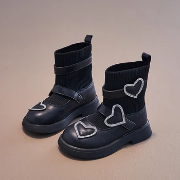 Осенне-зимние ботинки для девочек, уличные детские ботильоны, ботинки принцессы с блестками, нескользящая детская обувь в британском стиле, размер 26-36