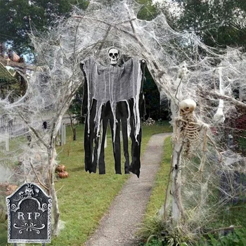 Паутина, украшения для Хэллоуина, растягивающаяся паутина для устрашающей атмосферы в помещении / на открытом воздухе, вечеринок и домов с привидениями