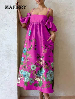 Платье Миди в стиле пэчворк с расклешенными рукавами и вырезом лодочкой, летнее женское платье для вечеринок и клубов, шикарное платье с принтом, женское праздничное повседневное платье со свободными карманами