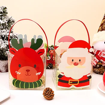 Рождественские Прозрачные Переносные подарочные коробки для конфет, печенья, Нуги, шоколада, яблок, подарков для рождественской новогодней вечеринки для детей