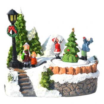 Рождественский светодиодный музыкальный деревенский орнамент из смолы, вращающийся декор в виде снеговика.