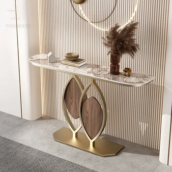 Роскошные консольные столы Мебель для гостиной из итальянского сланца, креативный консольный стол, Простые настенные полукруглые столики на веранде