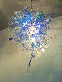 Роскошный синий и прозрачный подвесной светильник ручной работы, декоративная люстра для банкета, большое подвесное светодиодное освещение