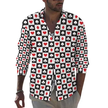 Рубашка для игры в карты с сердечками, рубашки для покера, повседневные блузки в уличном стиле с длинным рукавом, весенняя модная одежда большого размера