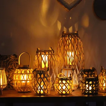 Ручной бамбуковый подсвечник, фонарь, ветряная лампа, подсвечник, подставка для свечей, подвесная для украшения вечеринок в помещении, на улице, в гостиной.