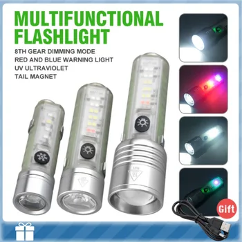 Светодиодные фонари высокой мощности 8 режимов USB Перезаряжаемый Тактический фонарь МИНИ Многофункциональный фонарь для кемпинга с сильным магнитом