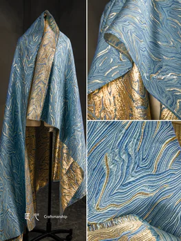 Синяя Золотая нить Саржевая Жаккардовая ткань Куртка Модные дизайнерские полиэфирные ткани Ткань для платья Материал для шитья своими руками