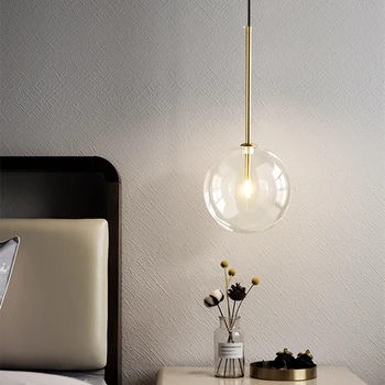 Современный Светодиодный подвесной светильник Стеклянный шар, подвесной светильник в скандинавском стиле для гостиной, освещение в помещении, Кухонный бар, Круглые Золотые подвесные светильники
