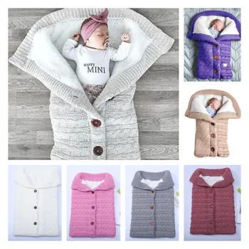 Спальный мешок для детской коляски, осень-зима, детский вязаный спальный мешок, Плюшевое толстое пуховое одеяло, Спальные мешки для новорожденных мальчиков и девочек