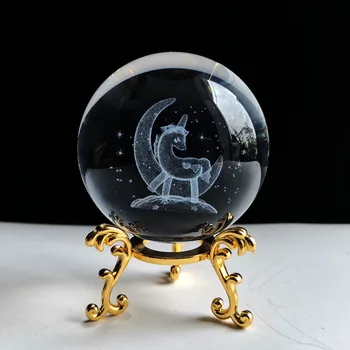 Хрустальный шар Пресс-папье с единорогом Стеклянная Сфера с 3D лазерной гравировкой на основании Украшение для домашнего офиса Миниатюрные подарки Constellation