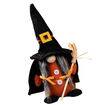 Хэллоуин-Гонк с тыквенной метлой, Страшное украшение для куклы на Хэллоуин, Безликий гном, украшение на Хэллоуин, Плюшевый декор стола