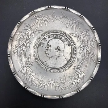 Чайная тарелка из античного бамбука серебристого цвета и белой меди