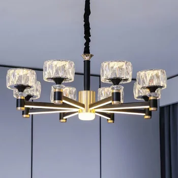 черные потолочные светильники Nordic light роскошная гостиная, светодиодная хрустальная люстра, современная минималистичная роскошная столовая, спальня золотого цвета