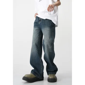 Широкие джинсовые брюки в ретро-винтажном американском стиле, модные мужские брюки большого размера