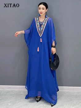 XITAO Нерегулярное Свободное платье с модным V-образным вырезом и рукавом 