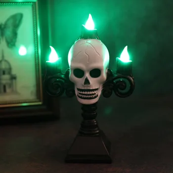 Голова черепа, Светодиодная свеча, Ретро Жуткий Зеленый свет, Пластиковый Череп, Беспламенная Свеча, Лампа, Украшение для вечеринки на Хэллоуин