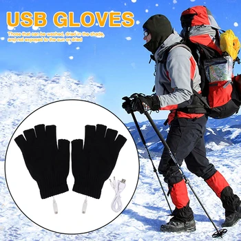 Женские Мужские перчатки с электрическим подогревом, зимние теплые перчатки с USB-подогревом, без пальцев, перезаряжаемые для занятий спортом, катания на лыжах, бега, велоспорта