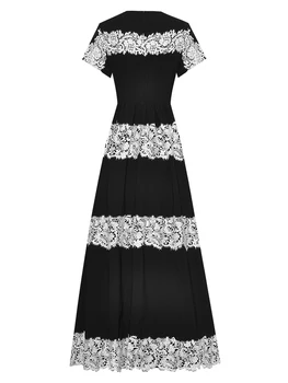 Женское Новое Летнее Высококачественное Модное Черное Кружевное Уникальное Элегантное офисное платье для винтажной вечеринки, длинное платье для подиума знаменитостей