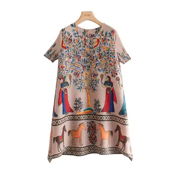 Женское плиссированное платье в этническом стиле, лето 2023, новый модный принт, свободный крой, свободный крой Regulai