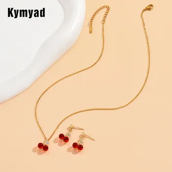 Модное ожерелье и серьги Kymyad, Набор женских ожерелий с подвеской в виде вишни, Женские украшения для вечеринок, повседневной жизни
