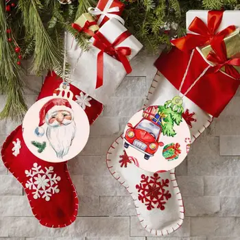 Подвески на шнурках 10 деревянных подвесок в виде рождественской елки с ремешками, украшения своими руками на Новый год, гладкие праздничные круглые