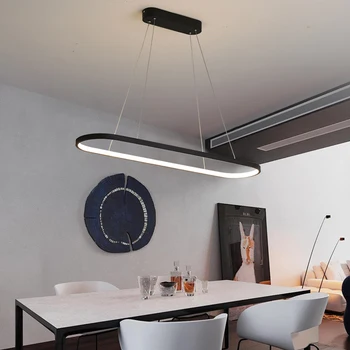 Современная черная минималистичная люстра Nordic Creative Ресторан Бар Офисное помещение передняя овальная длинная светодиодная люстра внутреннего освещения