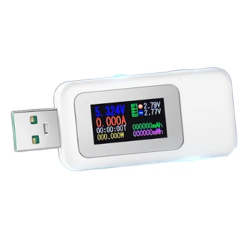Цветной дисплей USB-тестер 0-6,5 А, Ток 4-30 В, Вольтметр, Отображение времени мониторинга, Определение мощности мобильного устройства MX18L (белый)