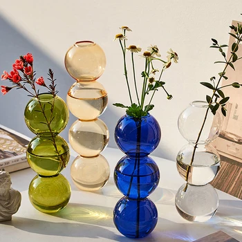 Цветочная композиция из скандинавского стекла, ваза с пузырьками, современный стиль, креативные сферические вазы для цветов, украшение домашнего стола, подарок на День рождения